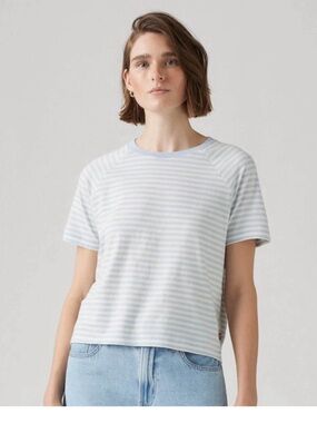 Levi's Light Blue and White Striped Tee shirt relaxed fit